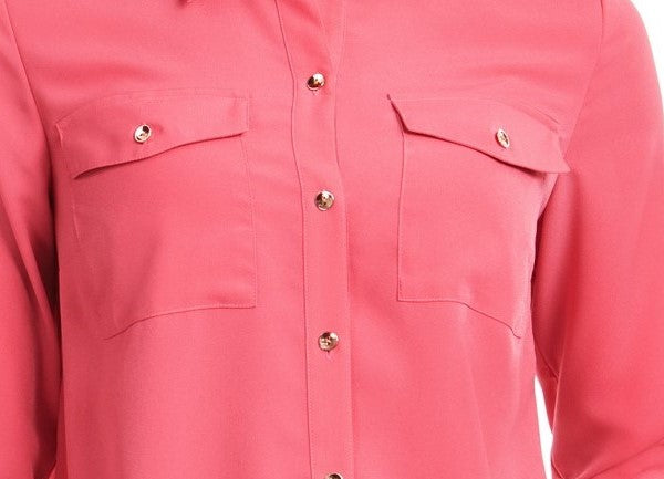 Charter Club Women's Two-Pocket Shirt Dark Pink Size Large