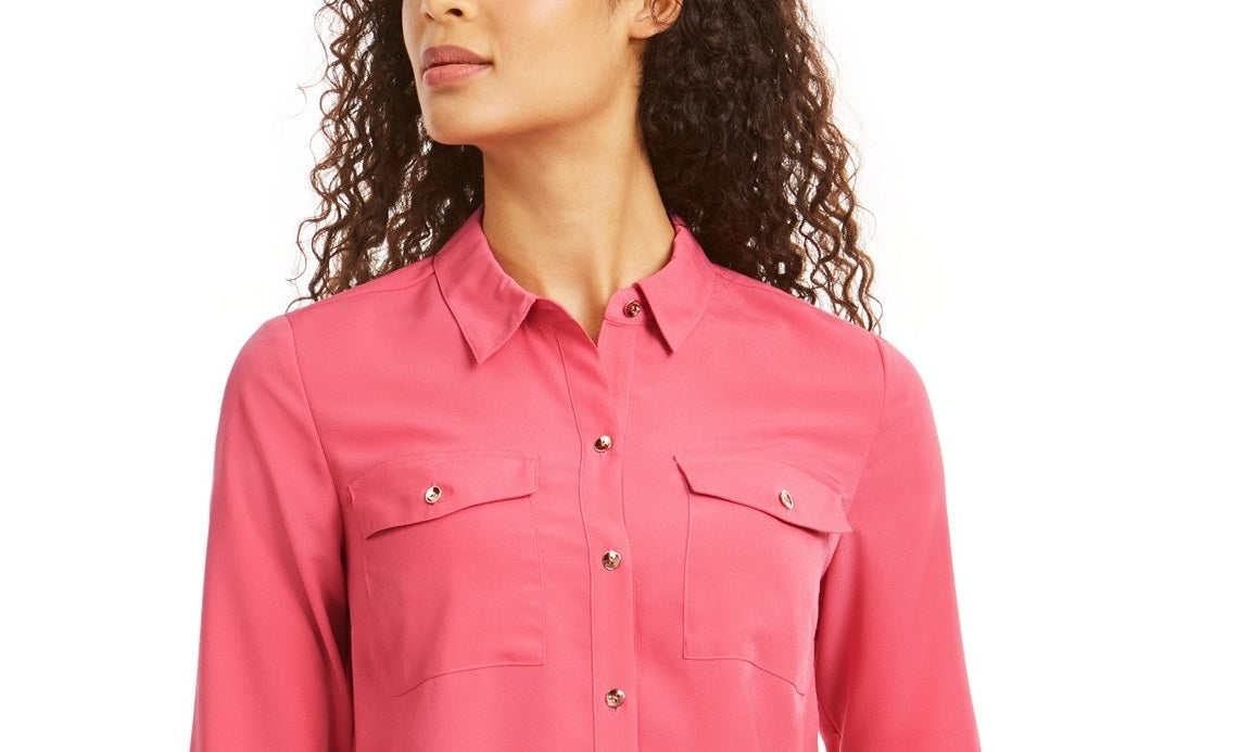 Charter Club Women's Two-Pocket Shirt Pink Size Medium