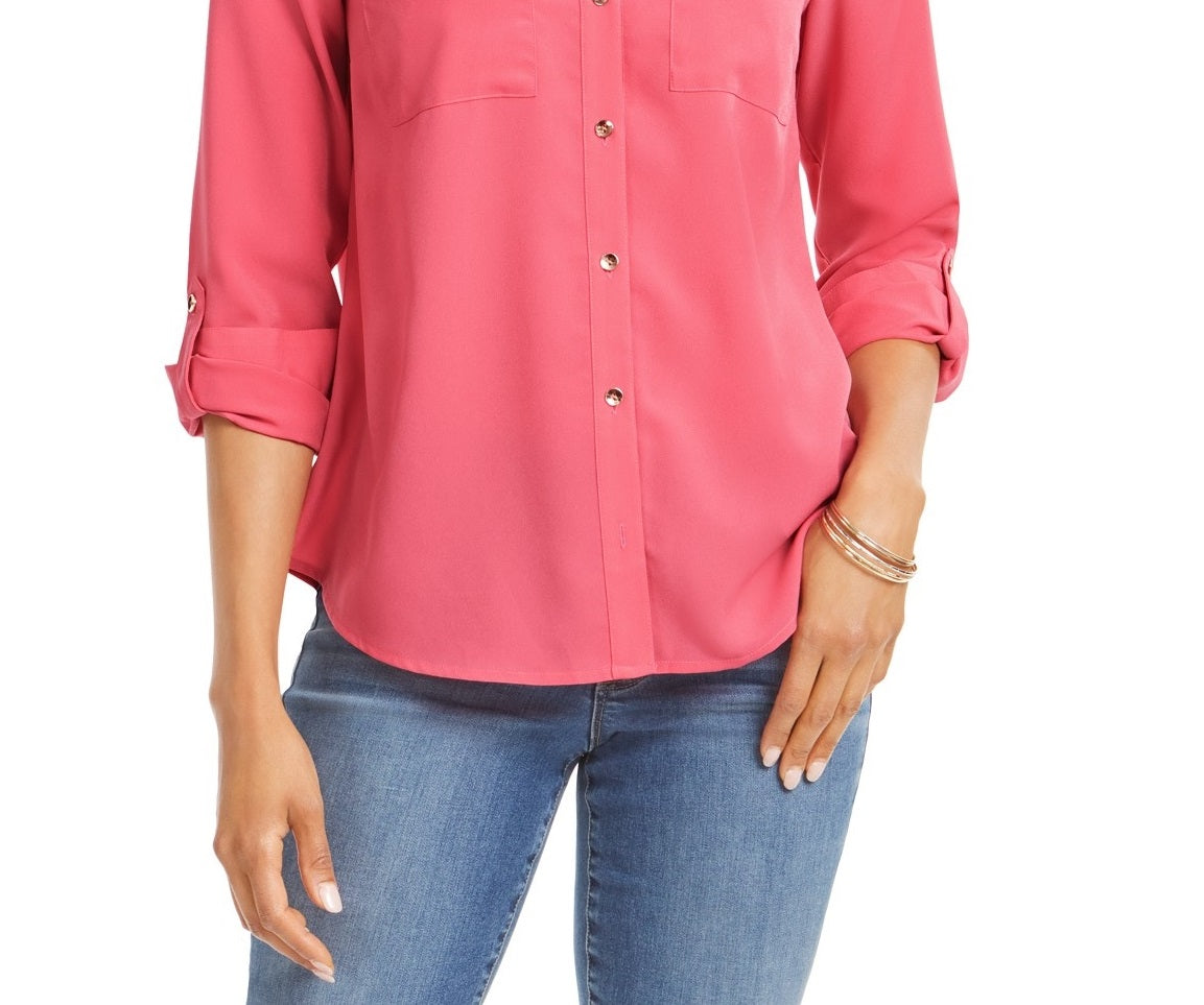 Charter Club Women's Two-Pocket Shirt Pink Size Medium