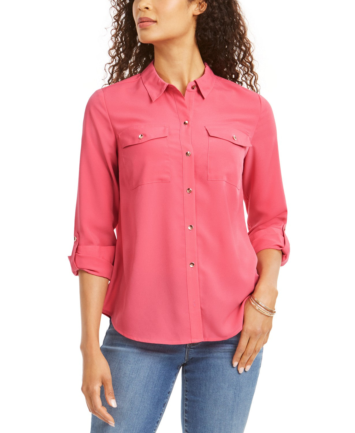 Charter Club Women's Two-Pocket Shirt Pink Size Small