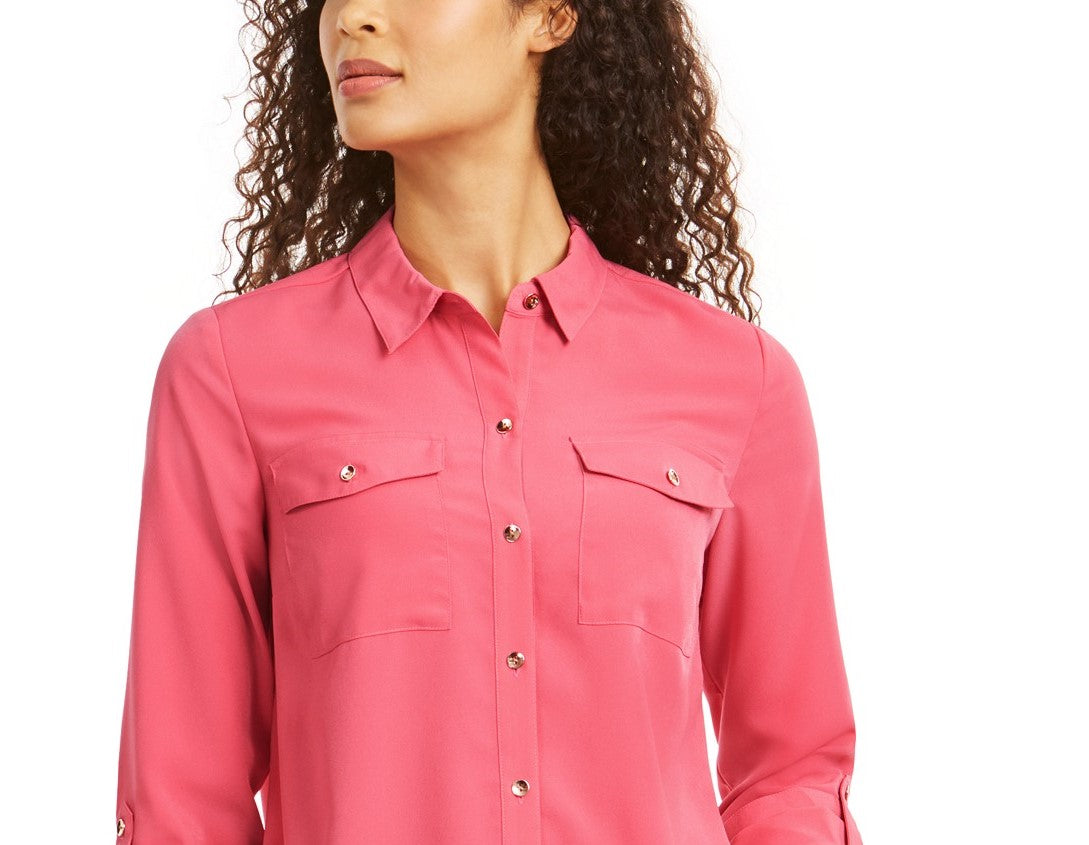 Charter Club Women's Two-Pocket Shirt Pink Size Small