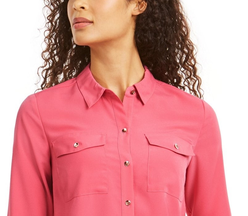 Charter Club Women's Two-Pocket Shirt Pink Size X-Small