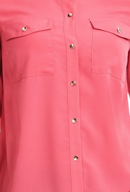 Charter Club Women's Two-Pocket Shirt Pink Size X-Small