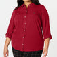 Charter Club Women's Plus Size Button-Front Shirt Red Size XX-Large
