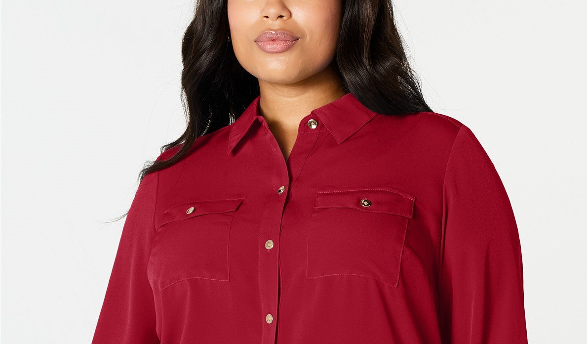Charter Club Women's Plus Size Button-Front Shirt Red Size XX-Large
