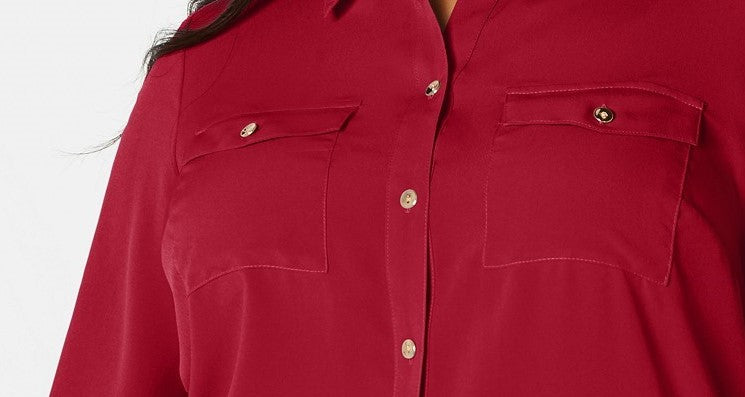 Charter Club Women's Plus Size Button-Front Shirt Red Size XX-Large