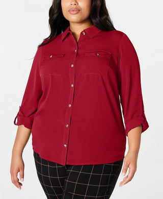 Charter Club Women's Plus Size Button-Front Shirt Wine Size 3X