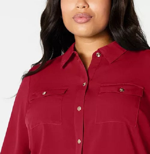 Charter Club Women's Plus Size Button-Front Shirt Wine Size 3X