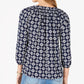 Charter Club Women's Petite Printed Split-Neck 3/4-Sleeve Top Blue Size Petite