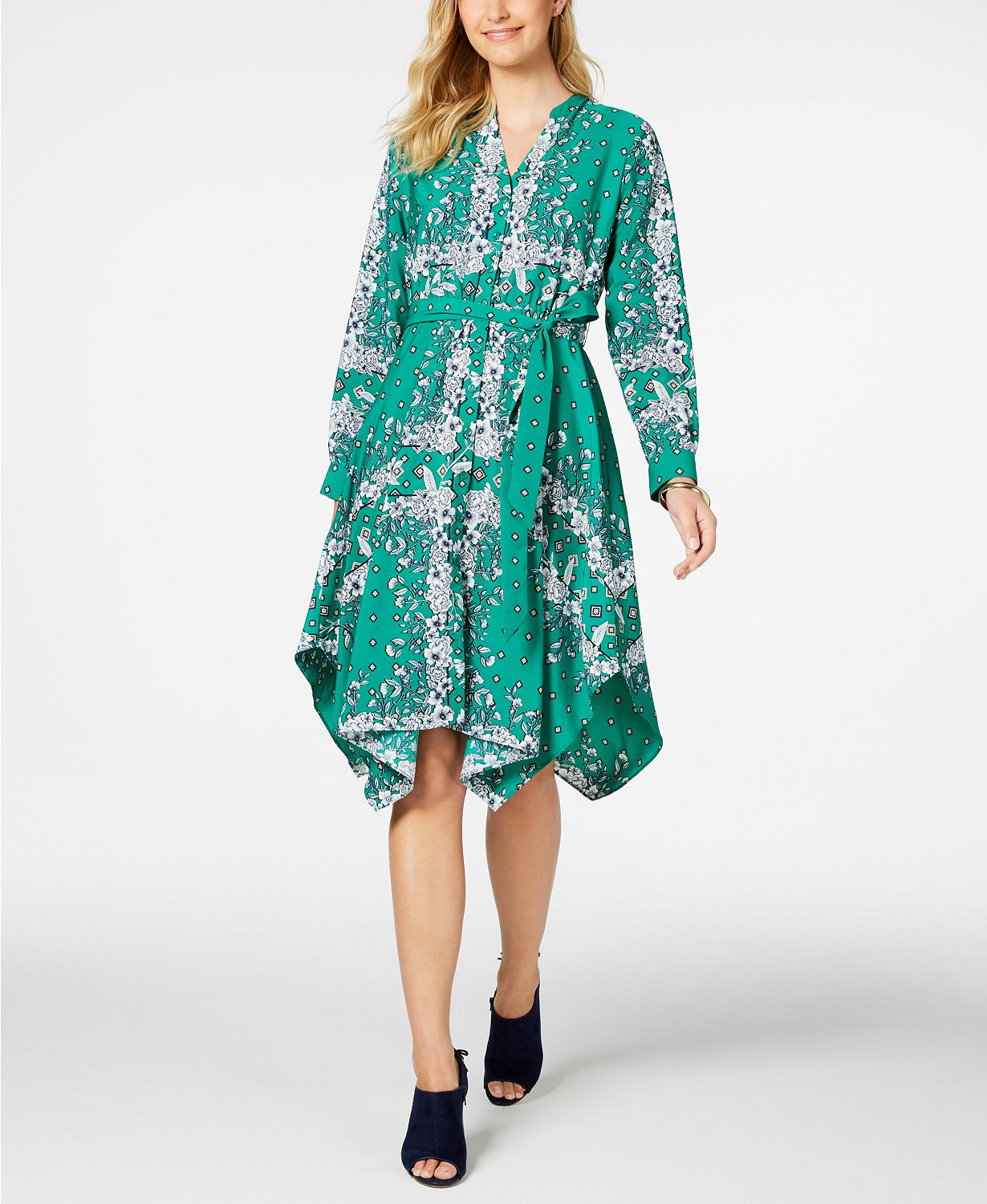 Charter Club Women's Long-Sleeve Handkerchief Dress  Green Size Extra Large