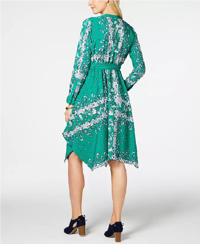 Charter Club Women's Long-Sleeve Handkerchief Dress Dark Green Size Extra Small