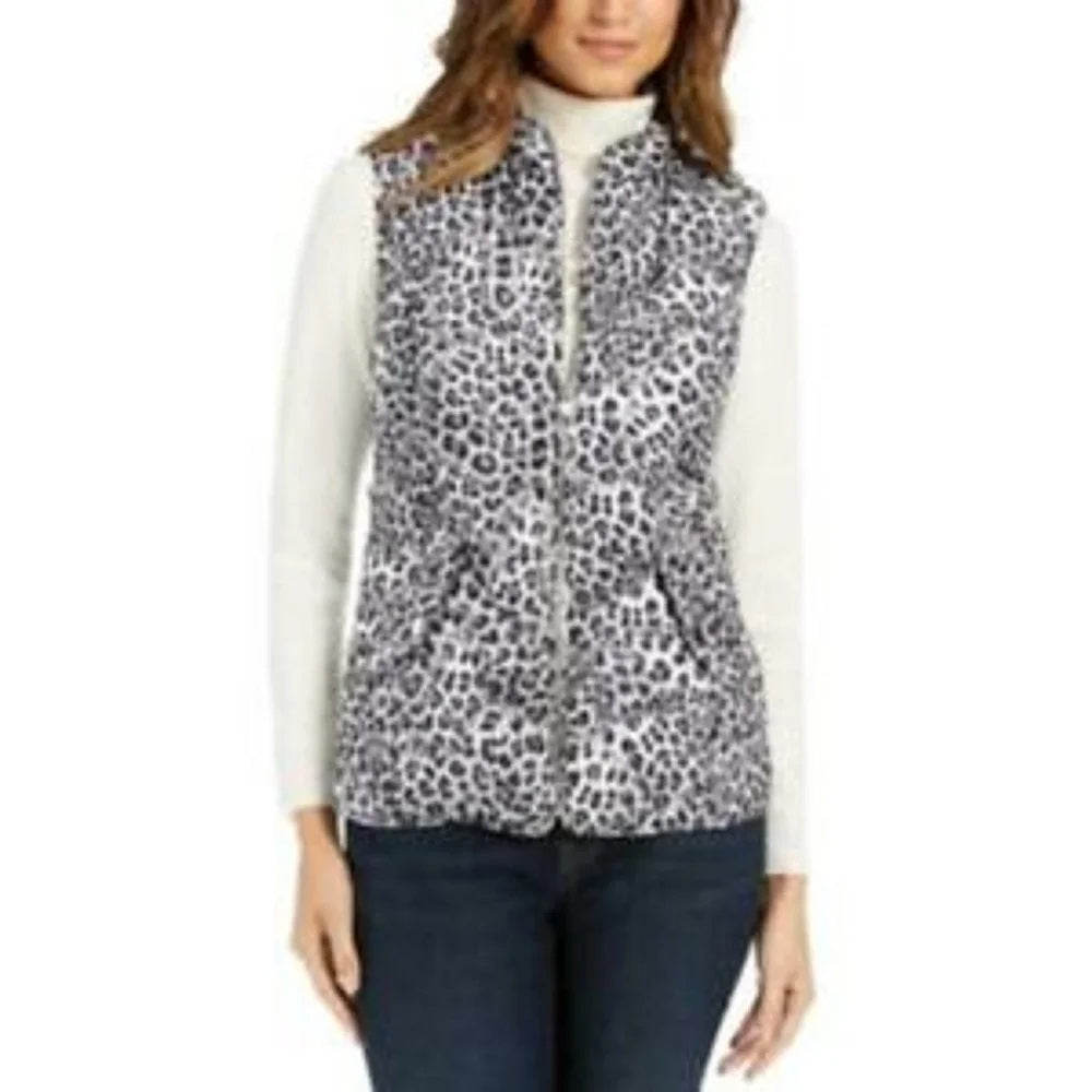 Charter Club Women's Animal-Print Quilted Vest White Size X-Small