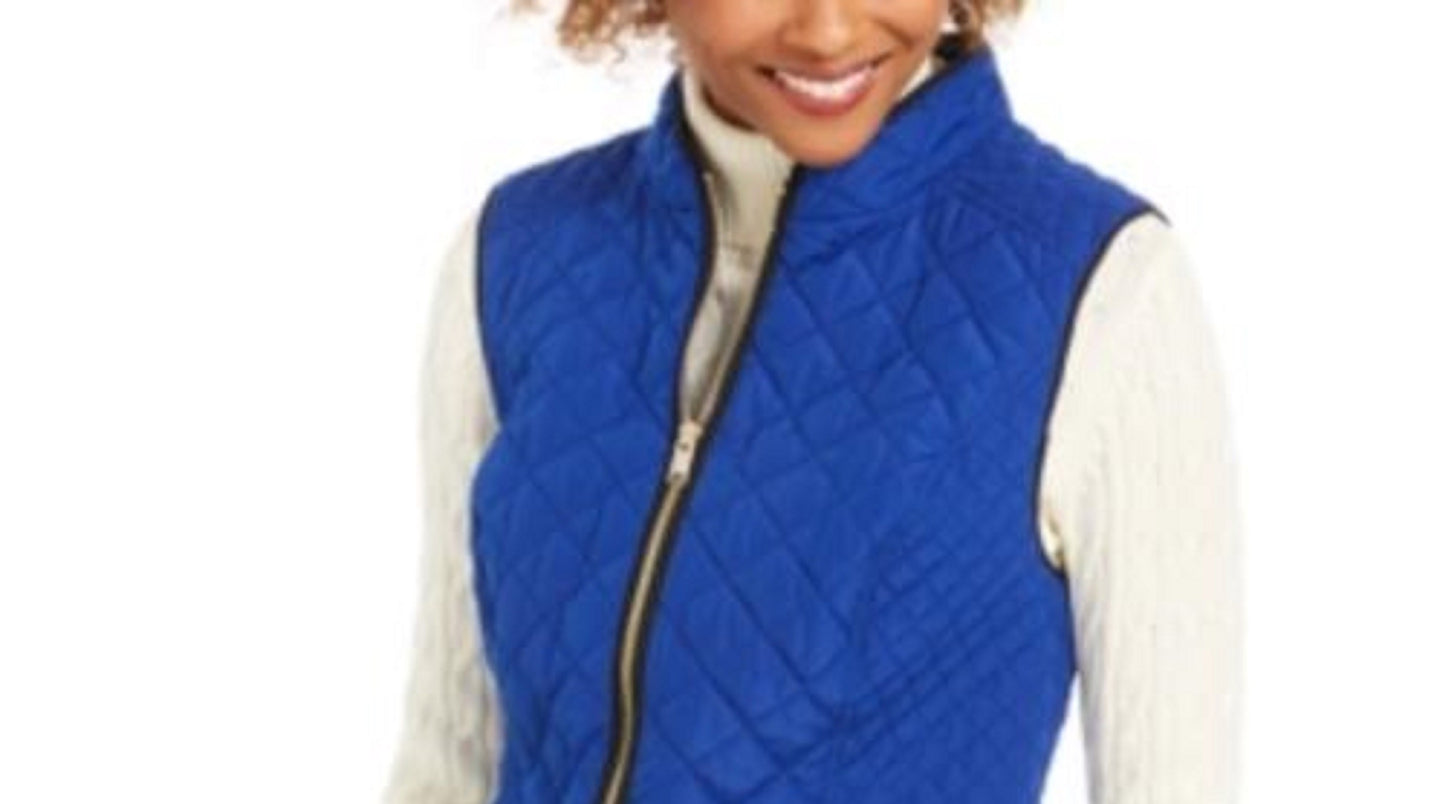 Charter Club Women's Quilted Stand-Collar Vest Blue Size 2 Extra Large