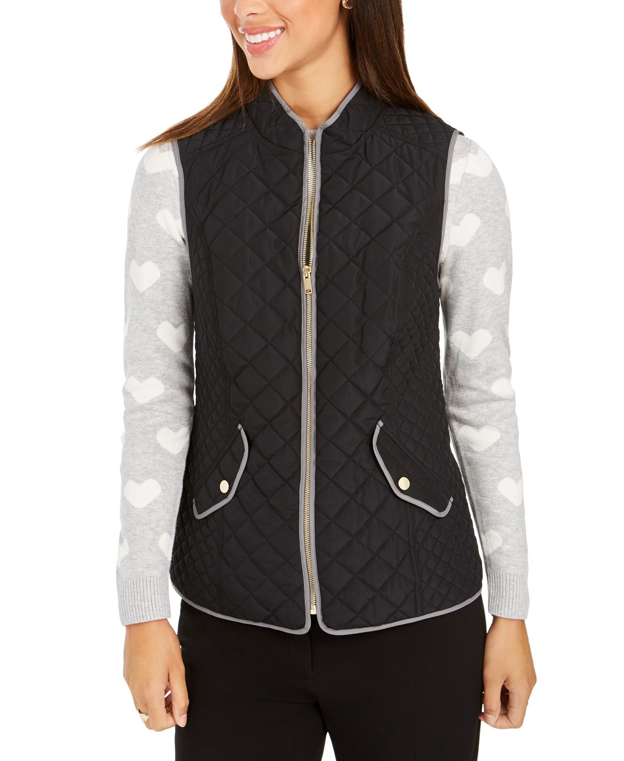 Charter Club Women's Quilted Stand-Collar Vest Black Size Medium