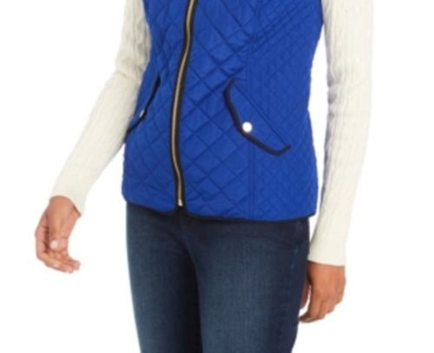 Charter Club Women's Quilted Stand-Collar Vest Med Blue Size Large