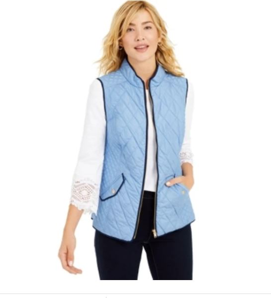 Charter Club Women's Quilted Stand-Collar Vest Med Blue Size Extra Small