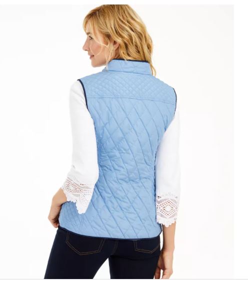 Charter Club Women's Quilted Stand-Collar Vest Med Blue Size Extra Small