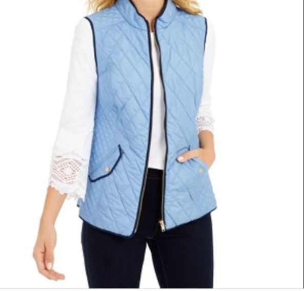Charter Club Women's Quilted Stand-Collar Vest Med Blue Size Extra Small