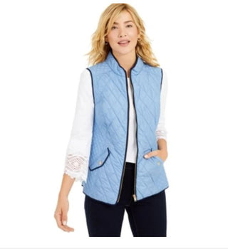 Charter Club Women's Quilted Stand Collar Vest Blue Size XX-Large