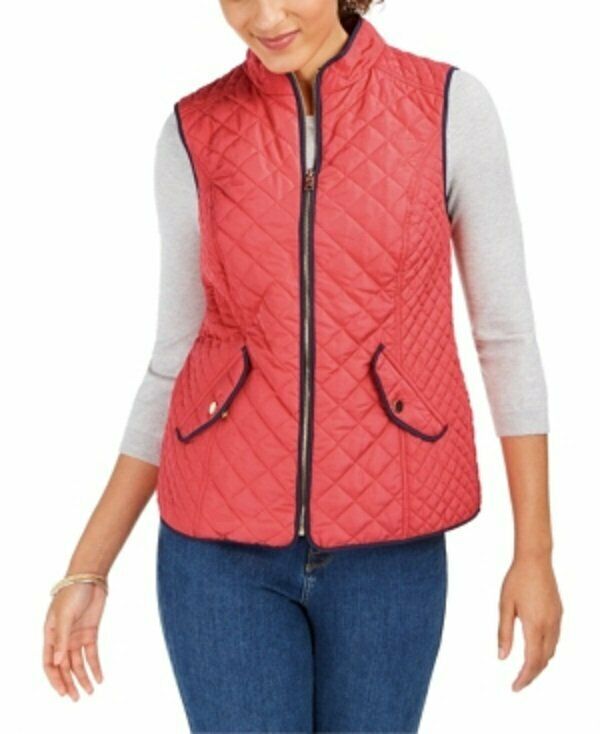 Charter Club Women's Quilted Stand-Collar Vest Orange Size Medium