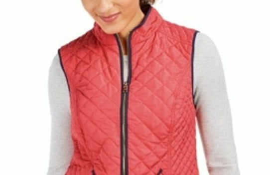 Charter Club Women's Quilted Stand-Collar Vest Orange Size Medium