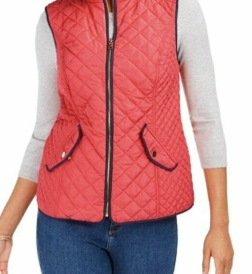 Charter Club Women's Quilted Stand-Collar Vest Orange Size Medium