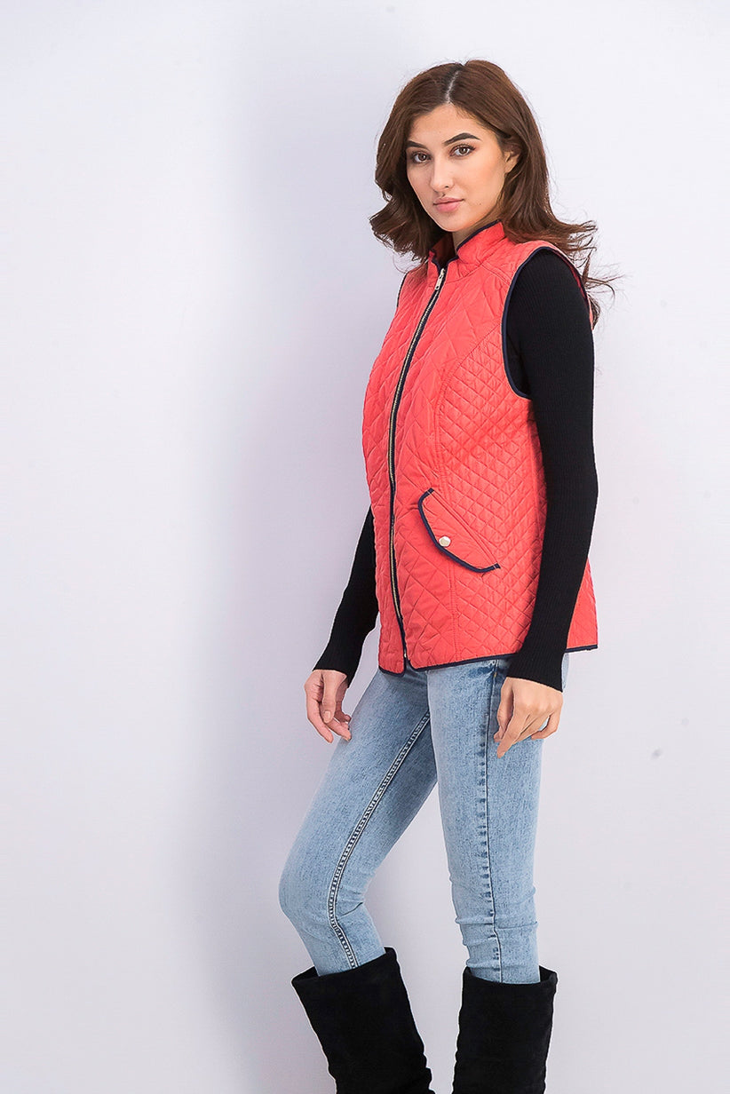 Charter Club Women's Quilted Stand-Collar Vest Orange Size Small