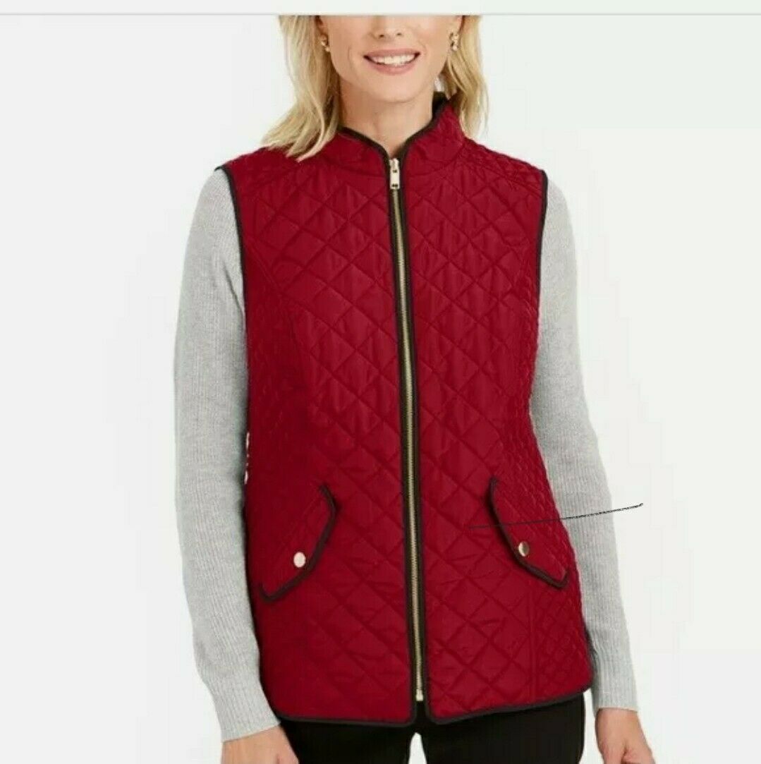 Charter Club Women's Quilted Stand-Collar Vest Red Polish Size Medium