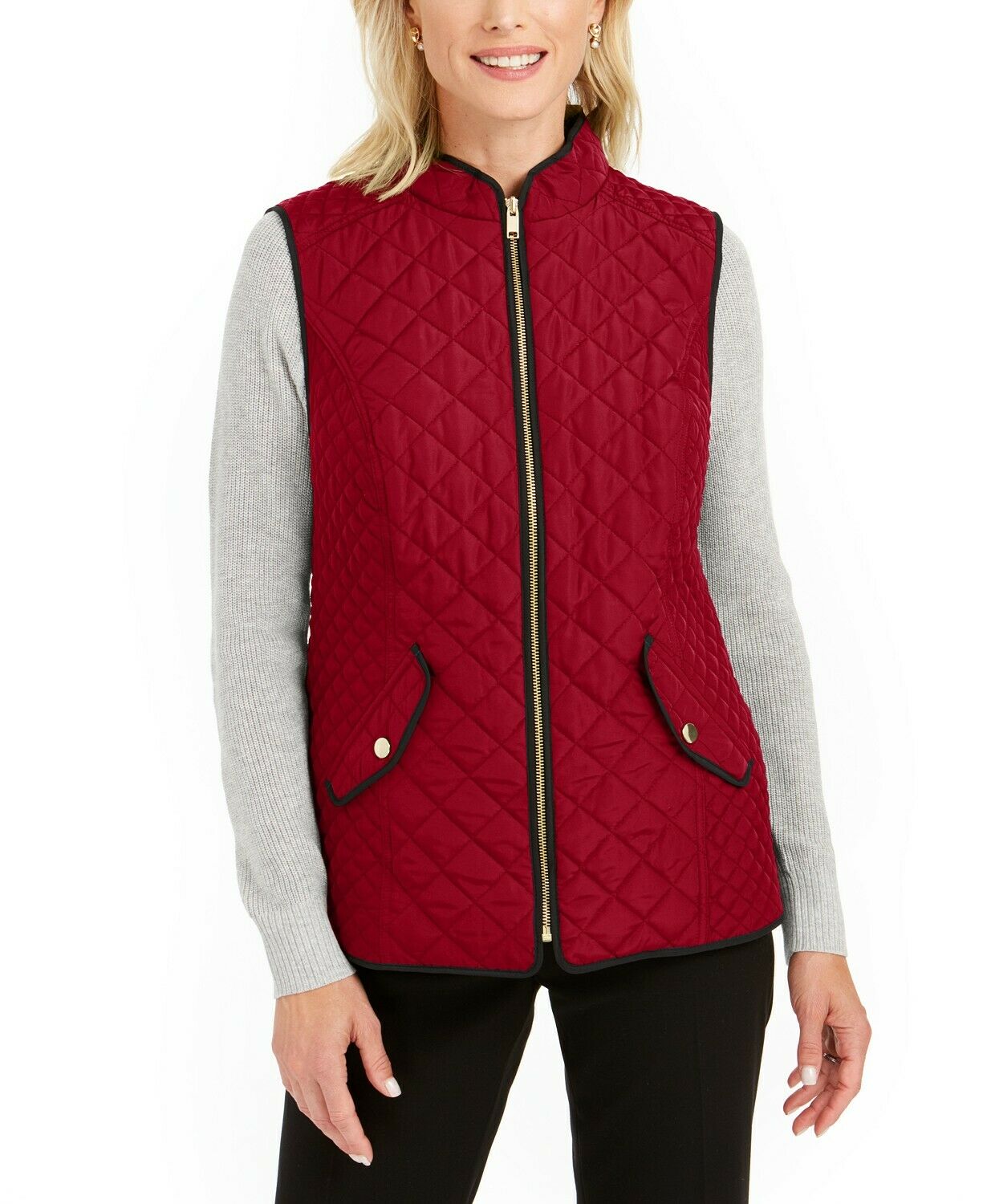 Charter Club Men's Quilted Stand-Collar Vest Red Size Large