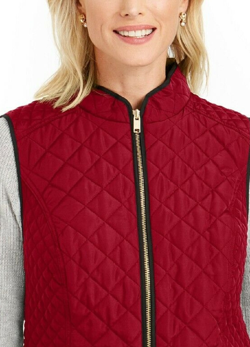 Charter Club Men's Quilted Stand-Collar Vest Red Size Large