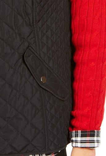Charter Club Women's Petite Zip-Front Quilted Cotton Vest Black Size Petite