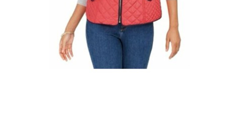 Charter Club Women's Petite Zip-Front Quilted Cotton Vest Red Size Medium