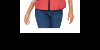 Charter Club Women's Petite Zip-Front Quilted Cotton Vest Red Size Medium