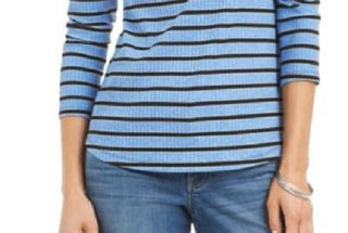 Charter Club Women's Heather Long-Sleeve Top Blue Size Medium