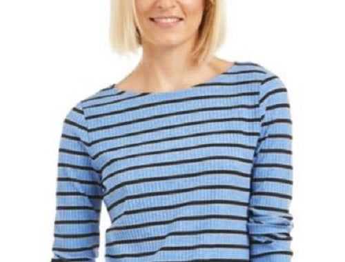 Charter Club Women's Heather Long-Sleeve Top Blue Size Small