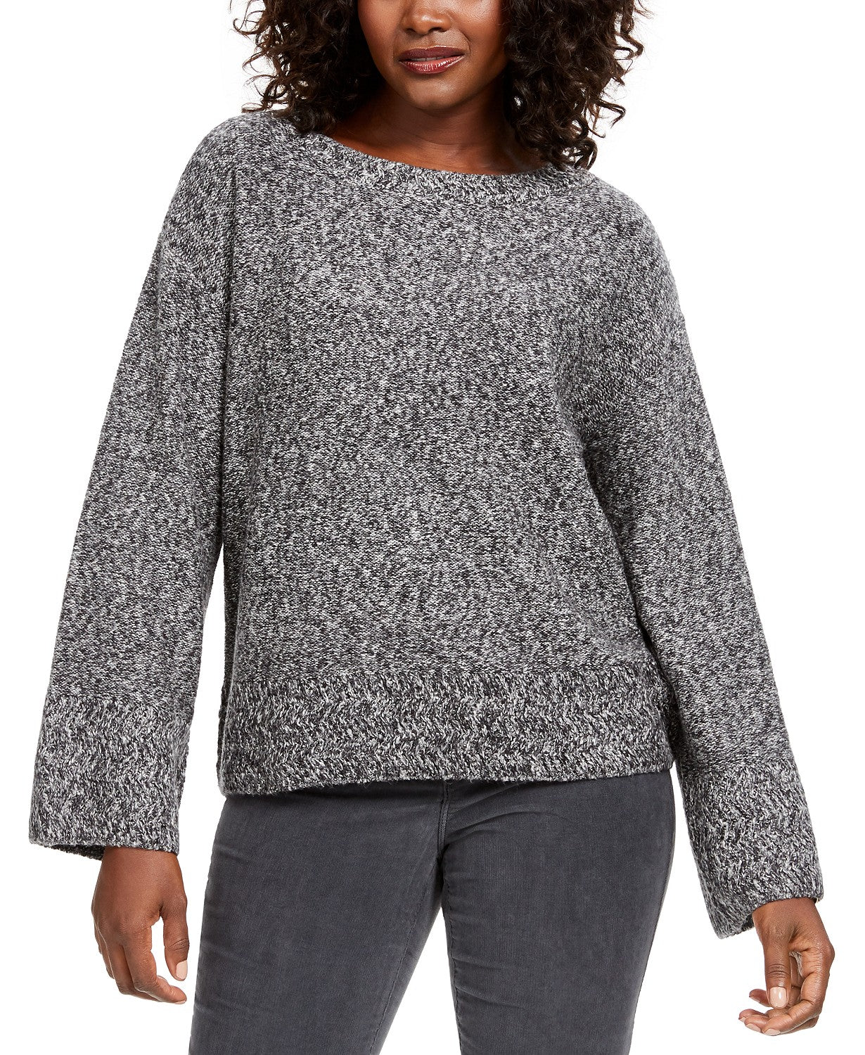 Style & Co Women's Marled Flared-Sleeve Sweater  Gray Size Medium