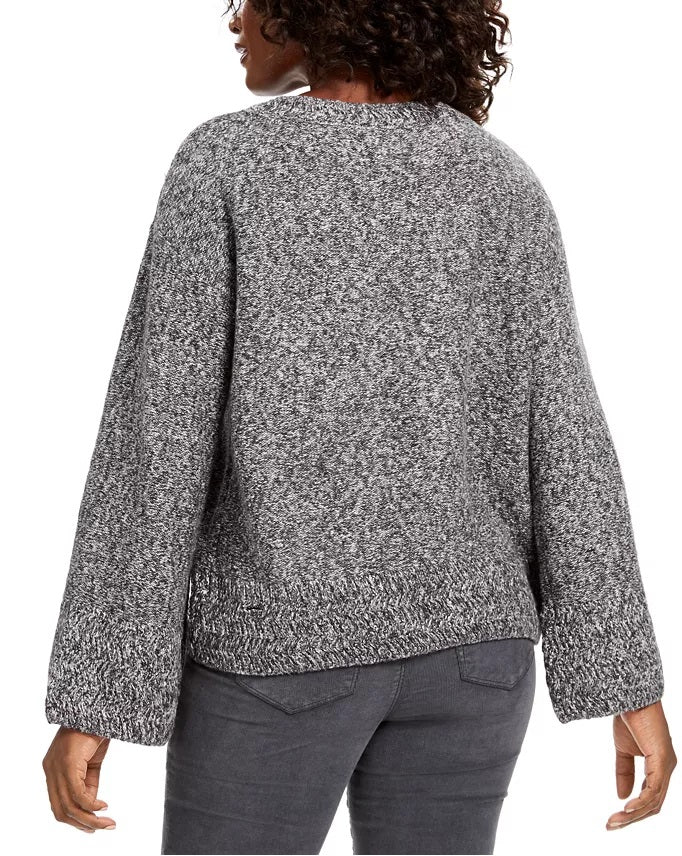 Style & Co Women's Marled Flared-Sleeve Sweater  Gray Size Medium