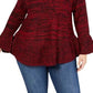 Style & Co Women's Bell Sleeve Marled Knit Sweater Red Size Large