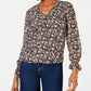 Maison Jules Women's Printed V-Neck Blouse Black Size X-Small