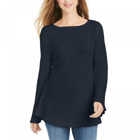 Style & Co Women's Ruffle Hem Knit Sweater Navy Size Medium