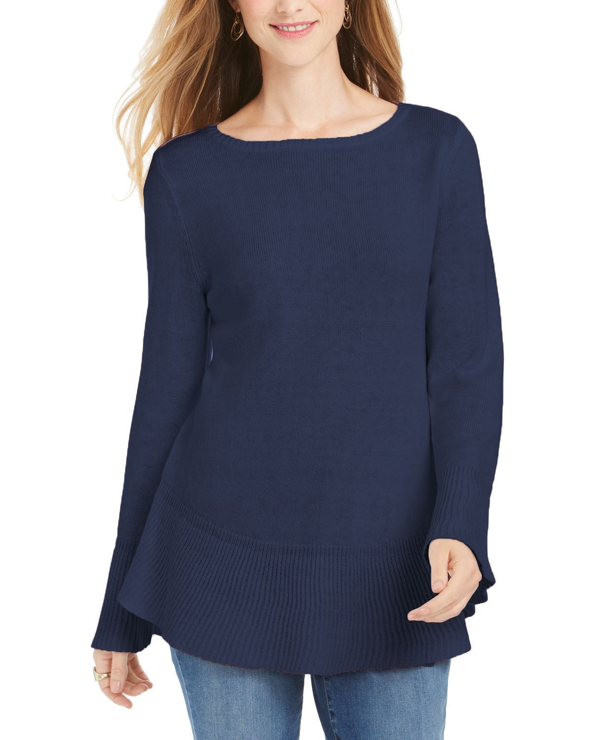 Style & Co Women's Ruffle Hem Knit Sweater Navy Size XX-Large