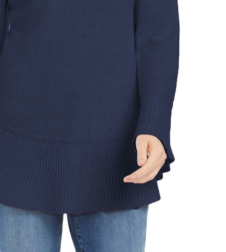 Style & Co Women's Ruffle Hem Knit Sweater Navy Size XX-Large