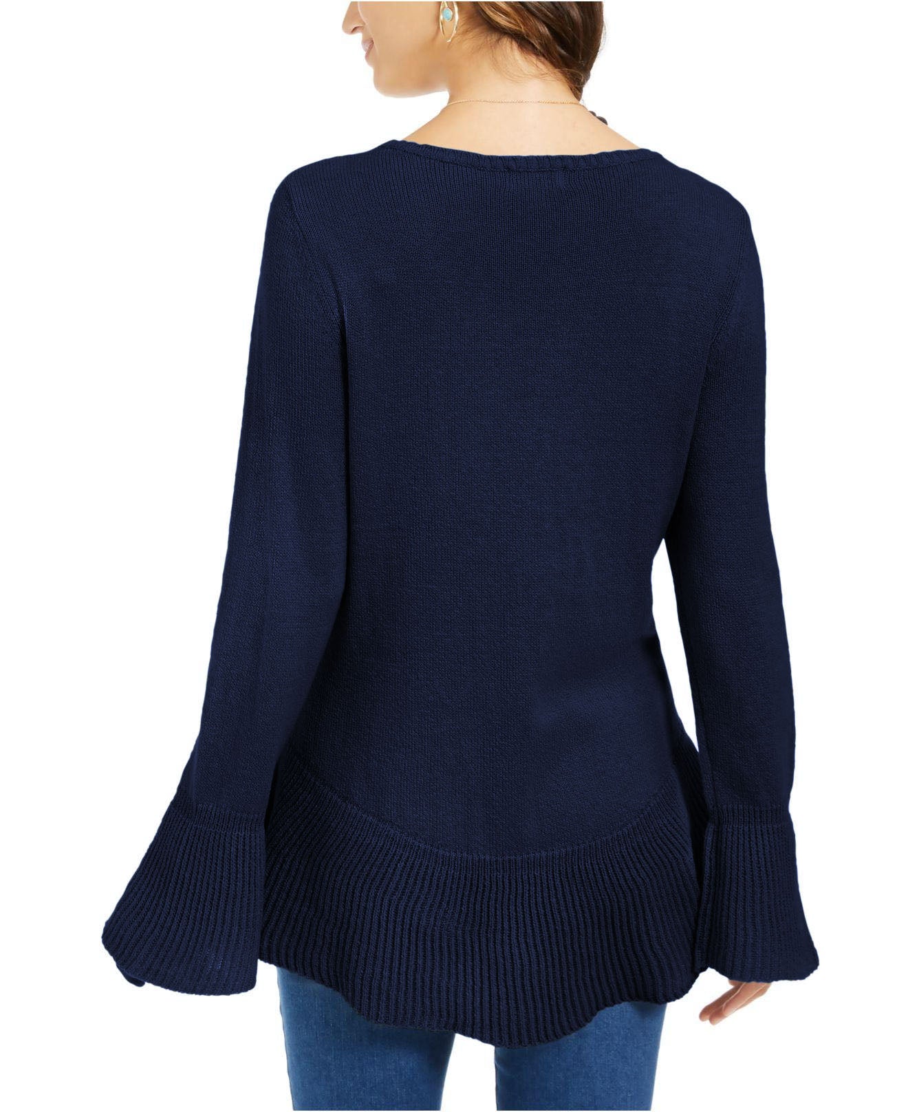 Style & co Women's Ruffle Hem Knit Sweater Navy Size Small