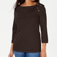 Karen Scott Women's Cotton Shawl-Collar Button Top Brown Size Small