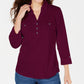 Karen Scott Women's 3/4-Sleeve Polo Shirt Purple Size Petite Small