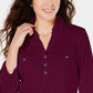 Karen Scott Women's 3/4-Sleeve Polo Shirt Purple Size Petite Small