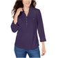 Karen Scott Women's 3/4 Sleeve Polo Shirt Purple Size Petite Small