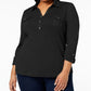 Karen Scot Women's Plus Size Cotton 3/4-Sleeve Polo Top Black Size 2 Extra Large