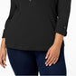 Karen Scot Women's Plus Size Cotton 3/4-Sleeve Polo Top Black Size 2 Extra Large