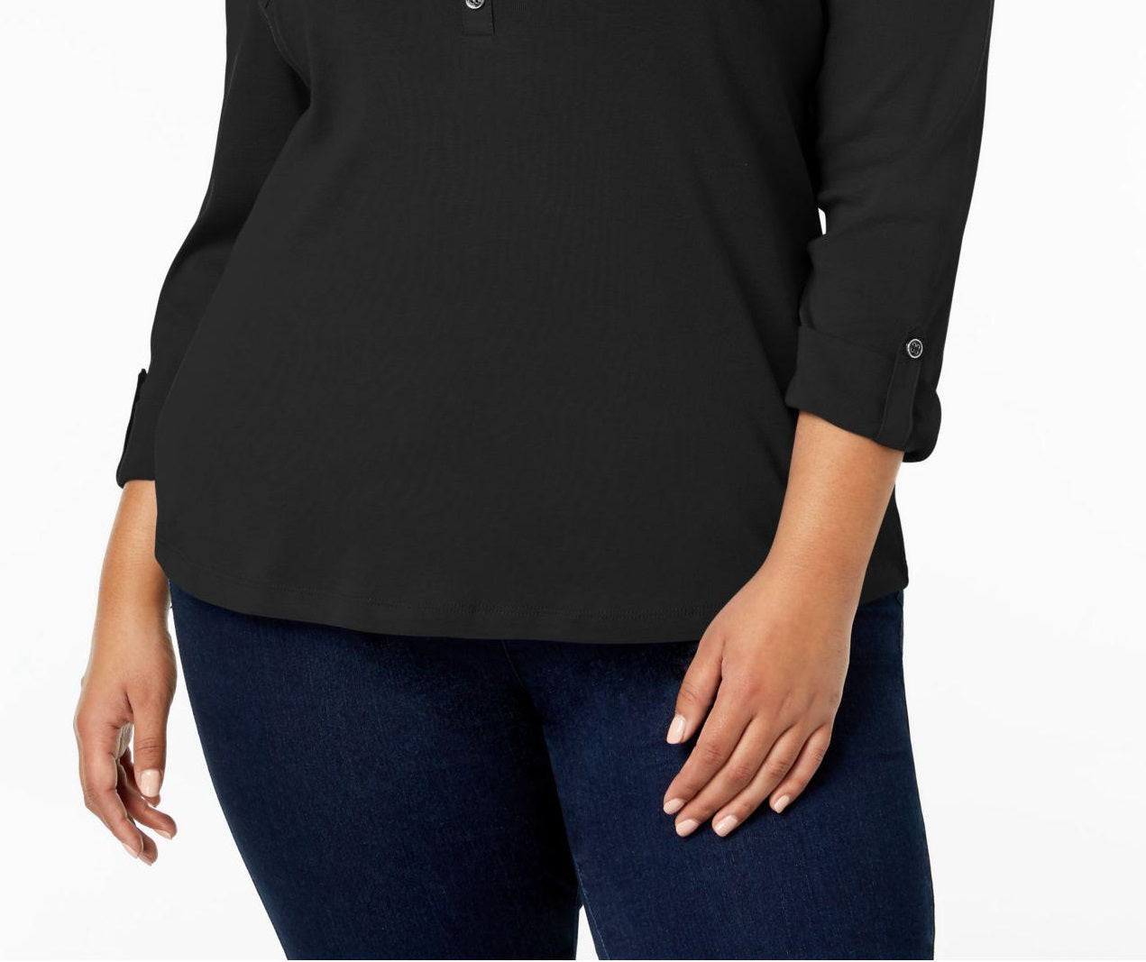 Karen Scot Women's Plus Size Cotton 3/4-Sleeve Polo Top Black Size 2 Extra Large